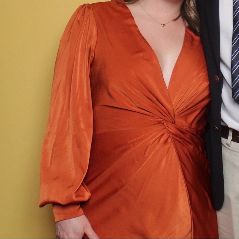 Showpo Rust Orange Satin Twist-Front Dress